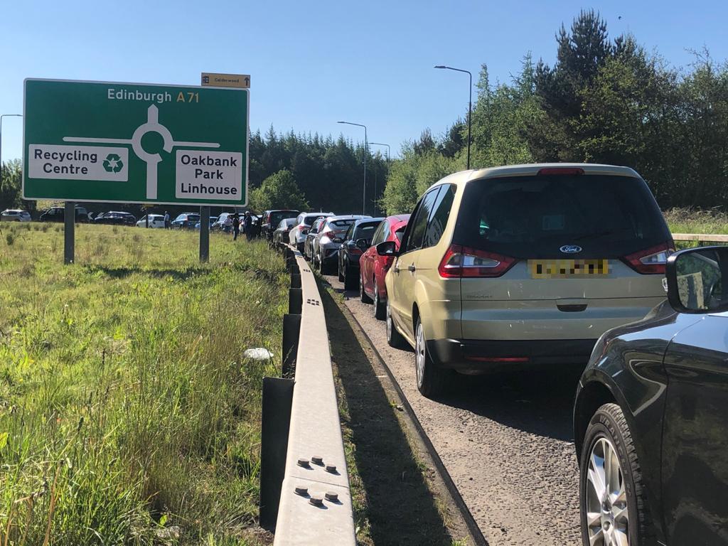 Recycling centre queues.