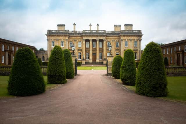 The impressive main entrance of the 300-year-old Manor House at Heythrop Park