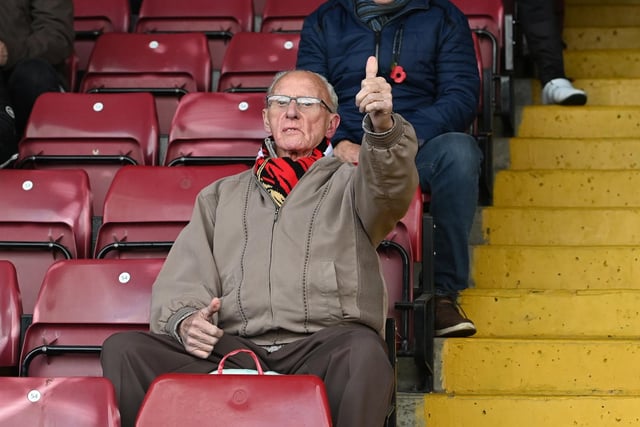 A Rovers supporter before the game at Glanford Park