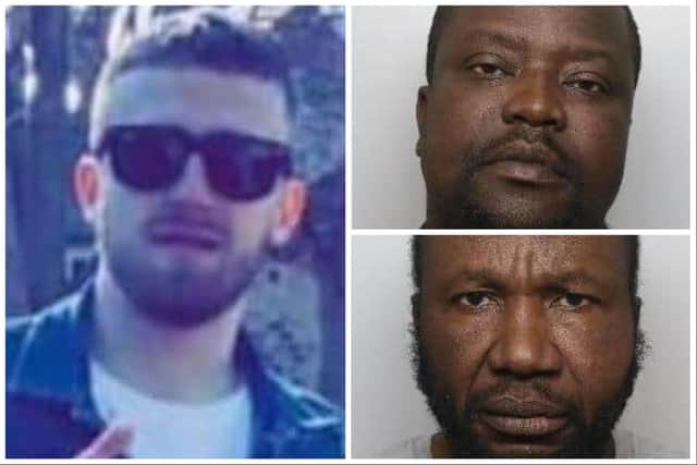 Louis James (bottom right) and Dereck Owusu (top right) sought to deny responsibility for murdering 26-year-old Reece Radford in a knife attack on Arundel Gate, Sheffield city centre in September 2022, but jurors rejected their account when they found them guilty last month, following a trial at Sheffield Crown Court.