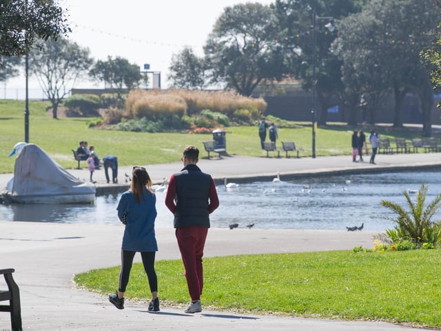 Social distancing at Canoe Lake in Southsea.