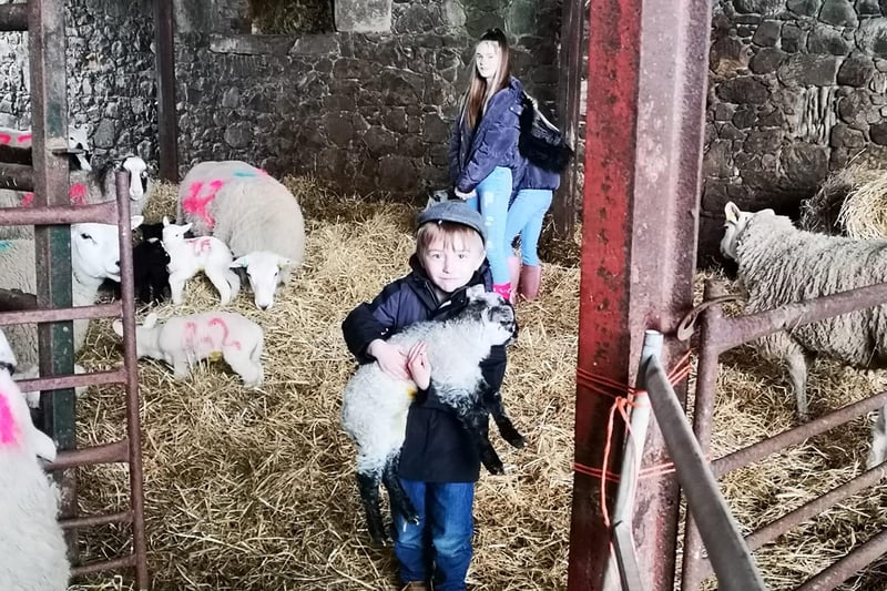 Michelle Putka took this picture of her son Séamus holding a lamb and said he was "loving every second of it".