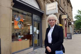 Elaine Bird at the opticians set up by husband John on Surrey Street in Sheffield 40 years ago.
