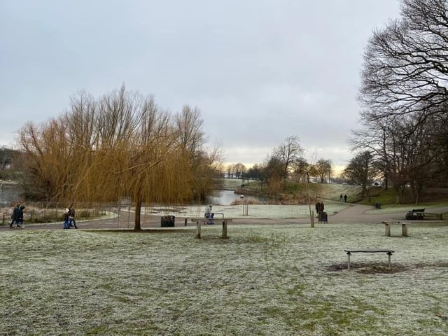 A light dusting of snow at Sandall Park. From Marie Bidwell.