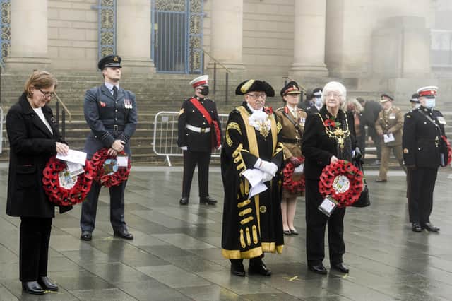 Remembrance Sunday was marked with a small, socially-distanced service in Sheffield city centre