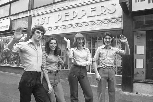 The boutique and its staff pictured in 1976. Emma Swanson-Lloyd said: "Sgt Peppers, thought we were really cool with our IF bags."