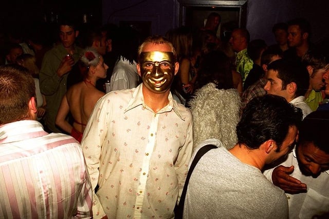 A masked man at the re-opening of the Music Factory, Sheffield, September 15, 1996
