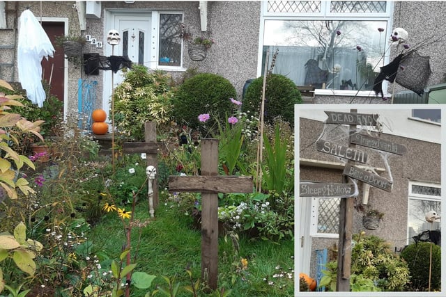 With a sign saying Brig o Doom in the garden, it's clear these residents are getting into the Halloween spirit. Quite a few homes in Jordanhill in Glasgow are going for it this year, but this one stood out with its creepy graveyard and skulls on sticks (are they laughing?).