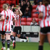 Maddy Cusack of Sheffield United celebrates her second goal against Coventry: Simon Bellis / Sportimage