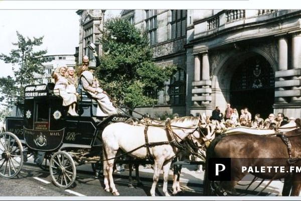The old Royal Mail coach called in at Sheffield on a trip from London to Edinburgh - August 30, 1979. Picture shows the coach outside the Town Hall, about to start off, with the Lord Mayor of Sheffield Coun George Armitage and the Lady Mayoress, Mrs Armitage