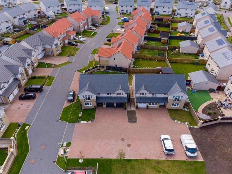 Aerial view of property and surrounding area.