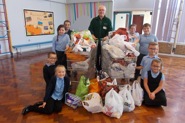 Shaw Wood Academy in Armthorpe donated food to Doncaster Foodbank after its harvest festival in 2017