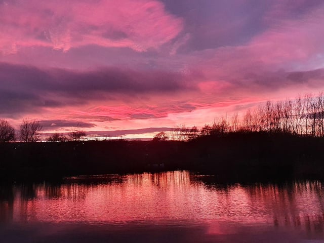 Beautiful pink skies at Downhill Pond.