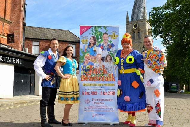 The cast of Jack and the Beanstalk launching the show in Chesterfield in 2019.