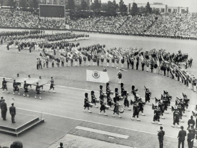The opening ceremony of the 1970 Commonwealth Games in Edinburgh in full swing.