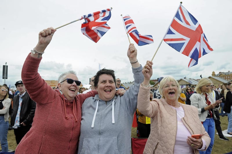 Crowds enjoy the D Day celebrations on Southsea Common: (l to r), Sarah Hobbs, Mary Tupper, and Pearl Newman from Portsmouth. Picture: (050619-24)