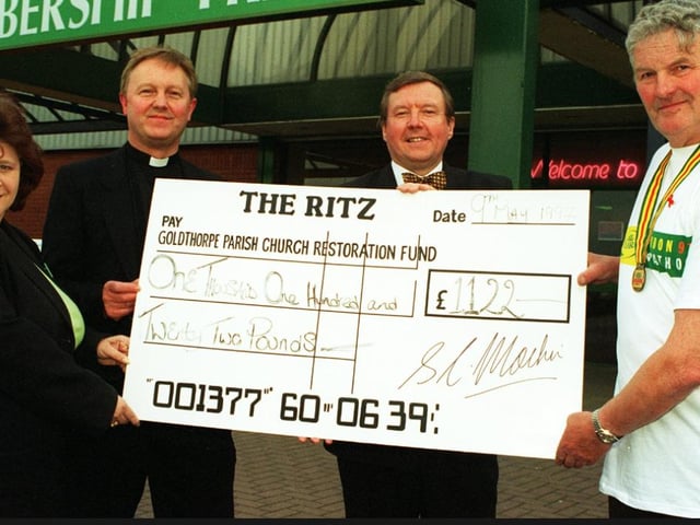 A cheque for £1,122 was presented to the Goldthorpe Parish Church restoration fund from Ritz Bingo in 1997