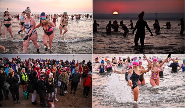 Brave swimmers at Portobello Beach gather to raise money for various women's charities.