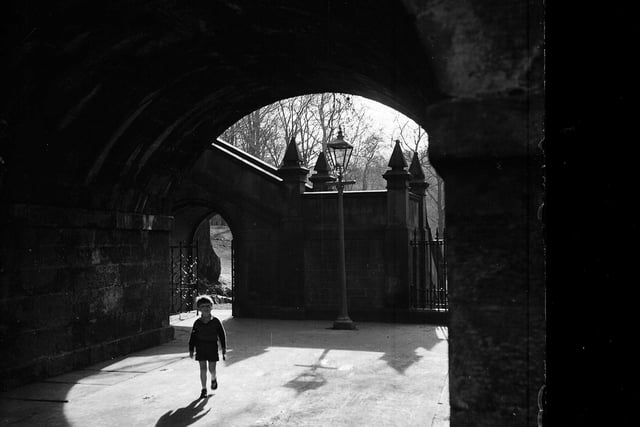 A little boy on the path to Saunders Street, in Stockbridge, in March 1957.