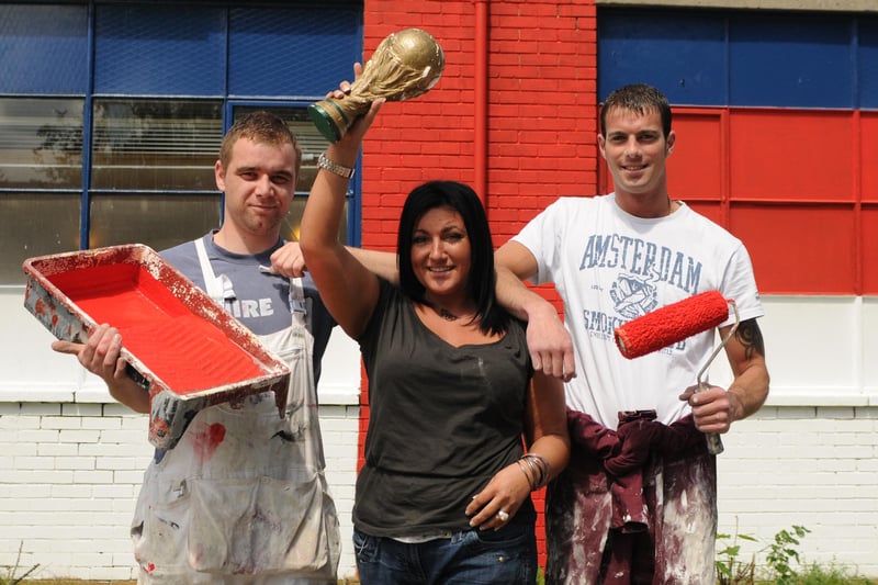 Ray Freeman, Kerrie Ann Spencer and Anthony Turnbull were painting the walls of New Skills North East with a giant St George's flag 11 years ago.