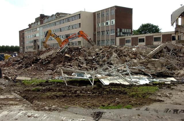 Demolition work in progress at the old Doncaster College site in Waterdale.