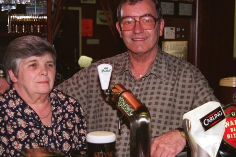 Steward of Ecclesfield WMC Brain Higgins pictured with his wife Doreen in 1996 who retired after 39 years behind the bar