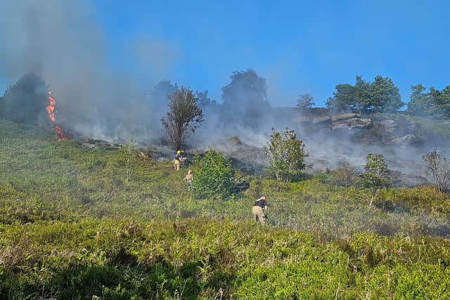 Fire fighters battled to tackle a blaze for several hours near Agden Reservoir.