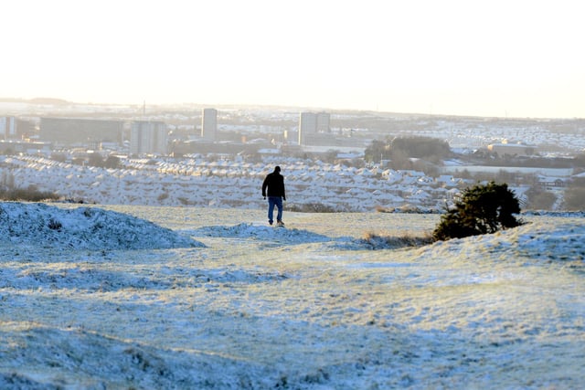 One hardy walker braves the elements on Cleadon Hills