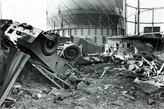 Vehicles overturned by the fatal October 1973 explosion at Effingham Street Gas Works, Sheffield