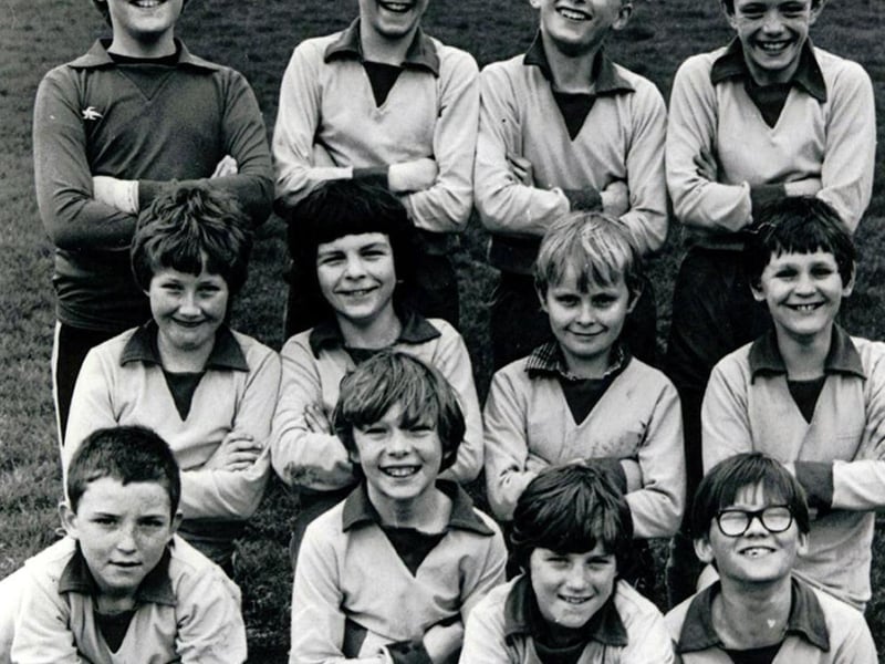 It's the 1980 football team of Bankwood School, Gleadless Valley, Sheffield. Back row, from left to right; Mark Smith, Jeff Hardy, Phil Gibson, Mark Hopkinson. Middle row: John Sorsby, Shaun Levett, Paul Rodgers, David Drabble. Front row: Shaun Stokes, ? McKenna, Shane Stokes and Jason Clarke