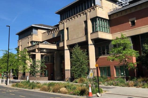 A robber has been sentenced at Sheffield Crown Court, pictured, to 48 months of custody after he struck twice with a gang near Sheffield's Meadowhall shopping centre.