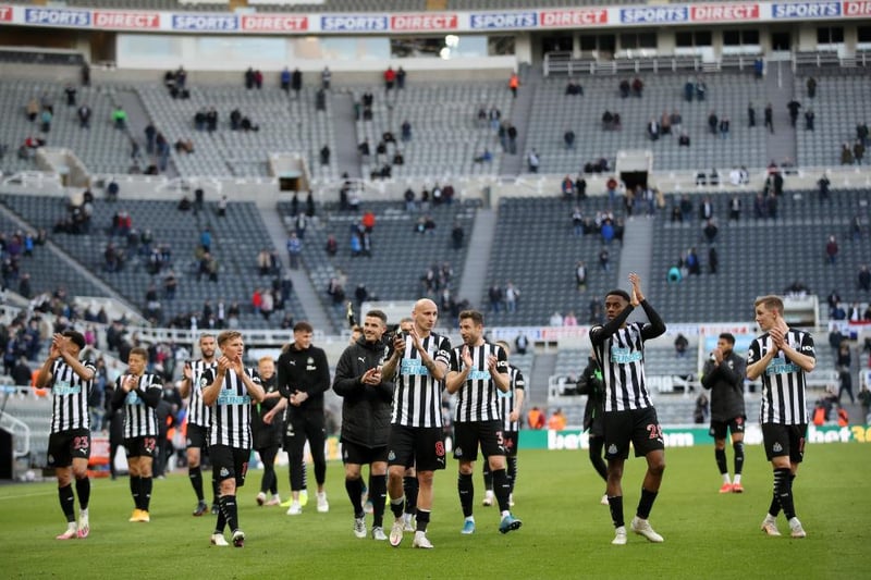The Newcastle United staff and players do a lap of honour to thank the fans for their support this season.