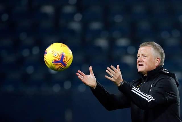 Sheffield United manager Chris Wilder on the touchline during Saturday night's match against West Brom.  (Photo by ANDREW BOYERS/POOL/AFP via Getty Images)