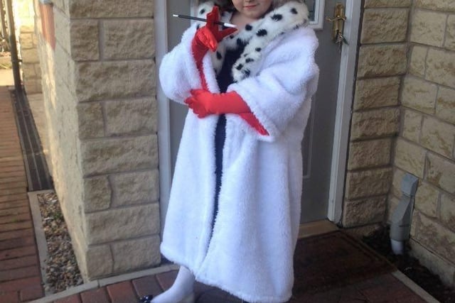 Caitlin Barclay, eight, of Doncaster, as Cruella Deville for World Book Day