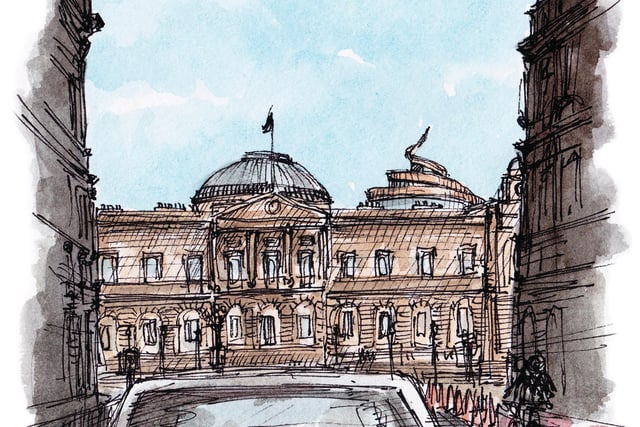 My weekly quiz where viewers have to guess where I have sketched continued throughout 2021, both online and in Edinburgh Evening News each Monday. This one shows the newly opened St James Centre with its controversial twirly bit, which can be seen from many parts of the city.
