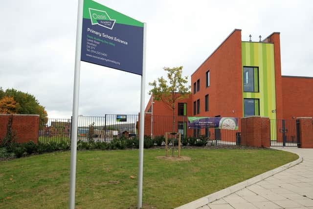 Oasis Learning Trust said it is currently considering a range of safety measures, including face masks, and special arrangements for when older students are moving around communal areas. Pictured is Oasis Academy Don Valley.