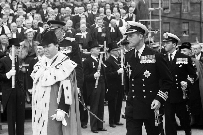 Duke of Edinburgh and Lord Provost Parker arriving at Castle