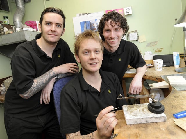 Chris Skubala, head jeweller (centre) and colleagues at H.L. Brown Jewellers, Sheffield, on February 14, 2011