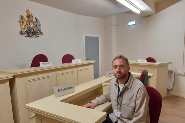 Deputy manager Jack Athey in the mock courtroom at In2Change, Neepsend.