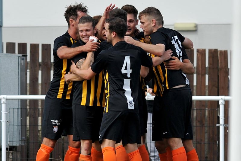 Worksop celebrate thier first goal against Shepshed Dynamo in August 2018.