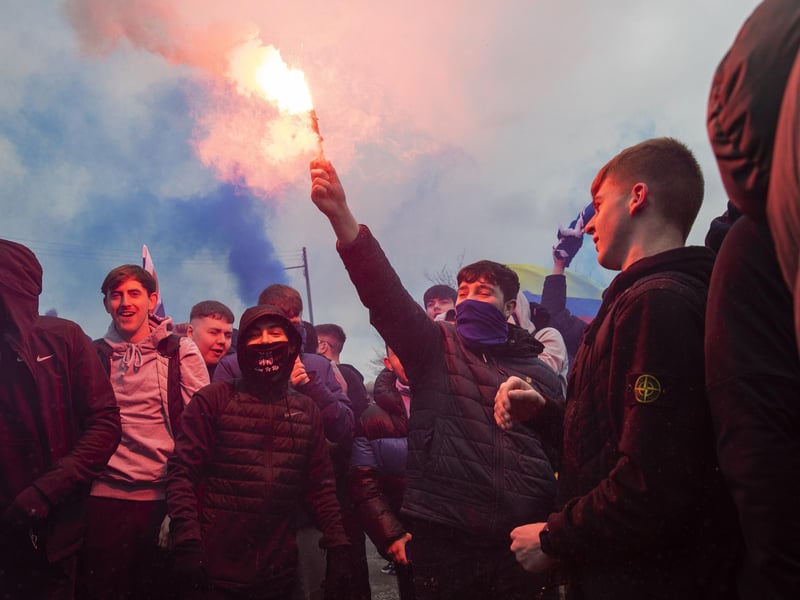 Rangers fans pre match during a Scottish Premiership match between Rangers and St Mirren at Ibrox Stadium, on March 06, 2021, in Glasgow, Scotland. (Photo by Craig Williamson / SNS Group)