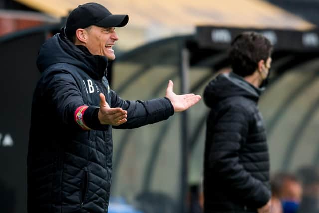 Oostende's head coach Alexander Blessin pictured on the touchline against Waasland Beveren on Saturday (Photo by JASPER JACOBS/BELGA MAG/AFP via Getty Images)