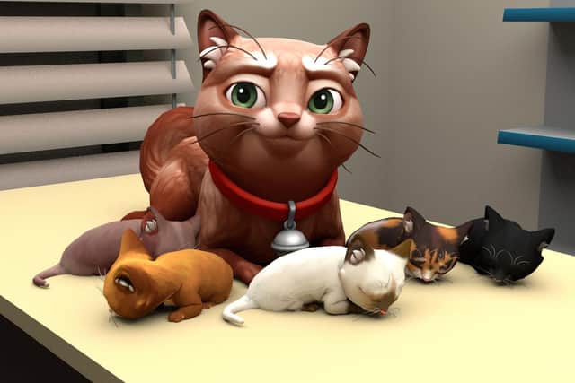 Juice the cat, a cute character from the game who successfully gives birth to a litter of four with the game player's help.