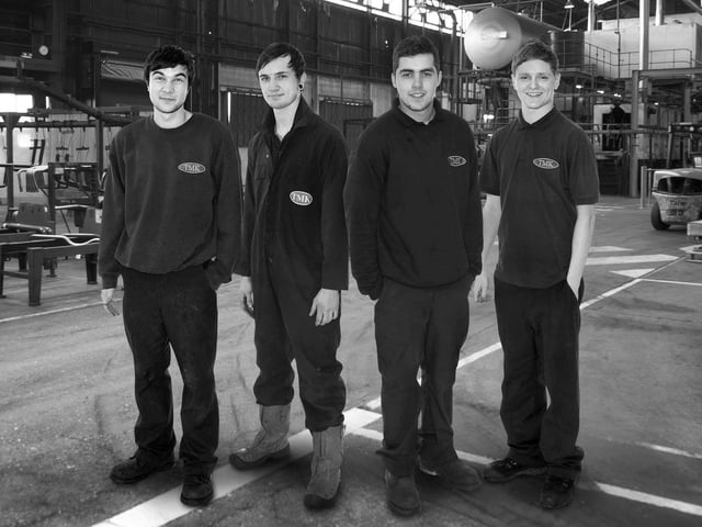 Tinsley Bridge apprentices Matthew Jewitt, Gilby Atkin, Sam Bishop and Bradley Fontana
