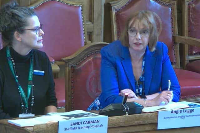 Sheffield Teaching Hospitals NHS Foundation Trust assistant chief executive Sandi Carman and quality director Angie Legge, right, presenting the trust's quality report to Sheffield City Council's health scrutiny sub-committee