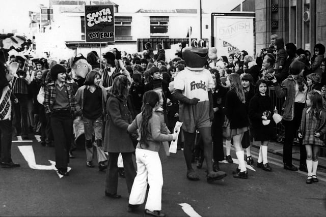 The annual parade advertising the coming of the Christmas toy fair at Joplings in the 1970s. Does this bring back memories? Photo: Bill Hawkins.