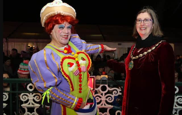 Jamie Holmes from the Buxton Opera House Panto switching on Matlock Christmas Lights in 2018.