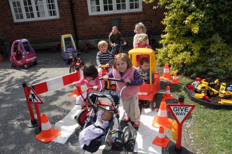 Playgroup youngsters share a lesson in road safety at an open day at Holloway village hall in 2010.