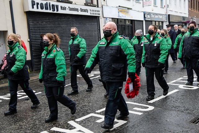 Volunteers from St John Ambulance at the Remembrance Day parade in Larne.