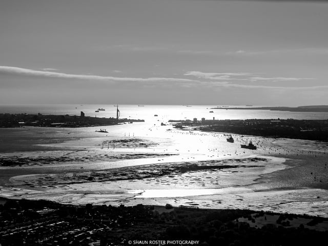 Silhouette of Portsmouth Harbour in the bright autumn sunshine taken by Shaun Roster.